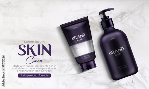 Beauty product design of scrub bottle and moisturizing milk bottle for skin care cosmetics