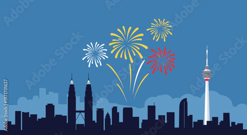 vibrant fireworks display over modern city skyline at dusk with cn tower