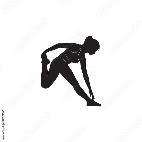 Silhouette of a woman performing a quadriceps stretch fitness exercise vector illustration for sports and wellness concepts isolated on white