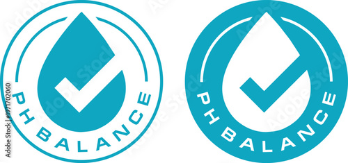 Blue pH Balance Water Drop Vector Icons Set with Checkmark, Isolated