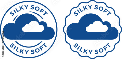 Blue and White 'SILKY SOFT' Cloud Vector Icons Set with Circular and Scalloped Designs