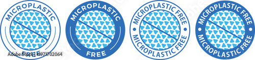 Set of Four Blue and White Circular 'Microplastic Free' Vector Badges and Labels
