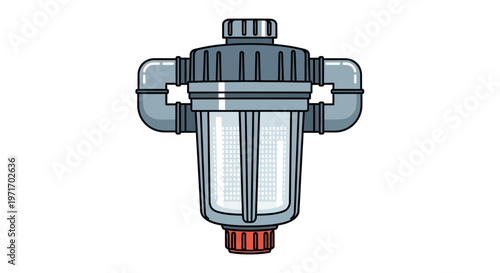 Water Filter Illustration with Clear Housing and Copper Base.