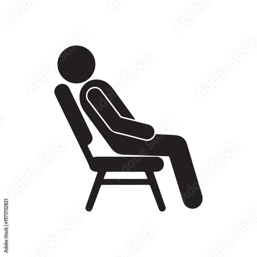Simple stick figure relaxing in a lounge chair minimalist vector illustration for concepts of rest vacation and leisure isolated on white