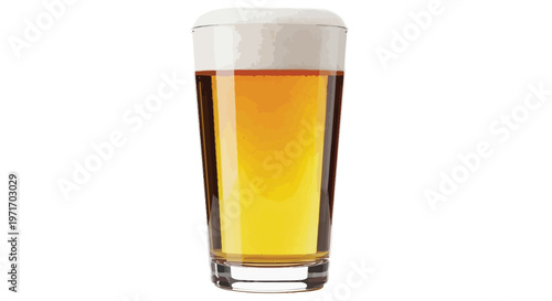 A glass of beer with a thick head of foam on top is sitting upright