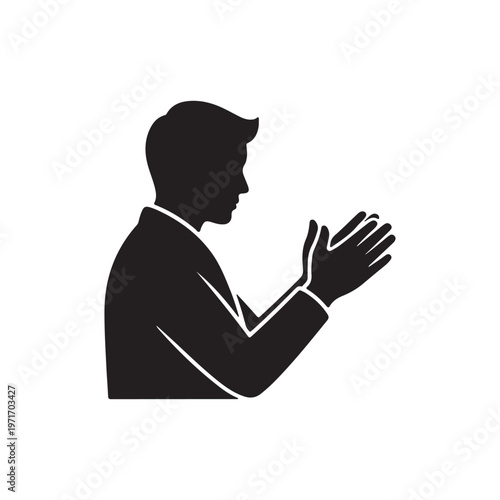 Silhouette of a man clapping hands simple vector illustration for applause recognition or celebration concepts isolated on white