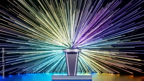 Vibrant Light Display from a Central Podium Stage