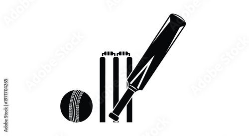Vector illustration of cricket bat ball and wickets in a graphic design