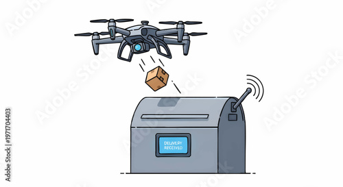 Drone delivering package to mailbox with wireless signal
