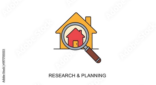 Investigative Home Search Magnifying Glass Over House