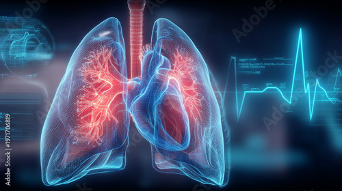 Futuristic medical illustration of pulmonary hypertension