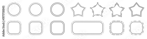 Dashed line square and round borders, dotted rectangles, circles