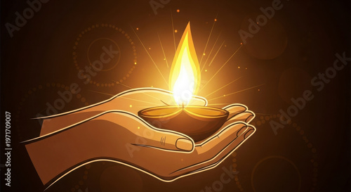 Hands holding glowing flame of hope