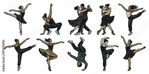 Collage of diverse dancers in dynamic poses showcasing movement and expressive forms