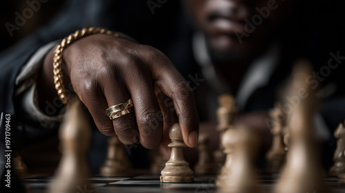 Man about to move a piece while playing chess