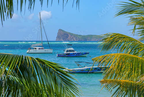 Seascape of in Grand Baie in Mauritius, Africa	