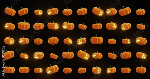 Halloween Pumpkin Tile Pattern Background Loop Seamless Jack O Lantern Animation 4K