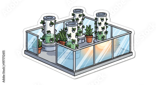 Greenhouse with plants and glass walls, eco-friendly indoor garden