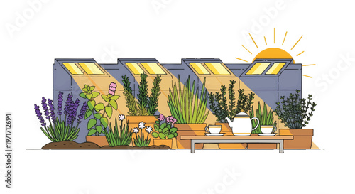 rooftop garden with plants and sun
