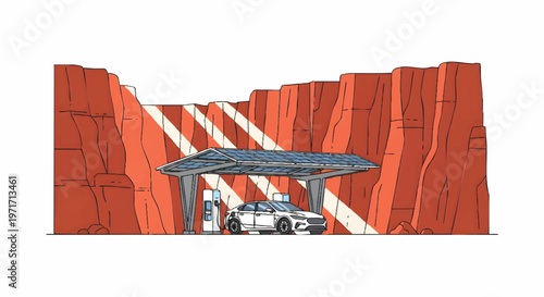 car refueling station in desert canyon landscape