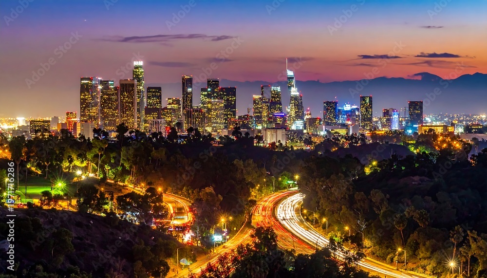 Fototapeta premium Los Angeles Cityscape at Dusk - A Stunning Urban Panorama.