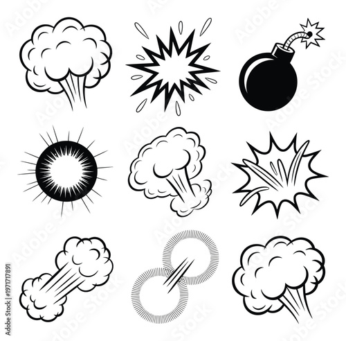 Collection of Comic Book Style Explosions and Sound Effects