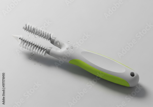 A stylized green and silver pen with a brush tip for detailed writing or drawing