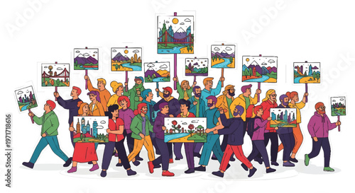 Diverse group of people holding signs and protesting together