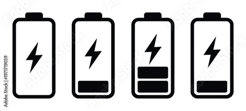 Fotografie Four battery icons displaying varying levels of charge from full to empty