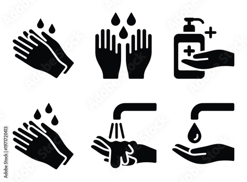 Hand hygiene illustrations depicting washing and sanitizing practices