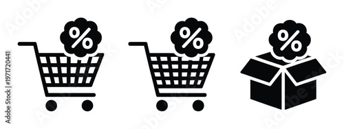 Shopping carts and a gift box with percentage symbols above them
