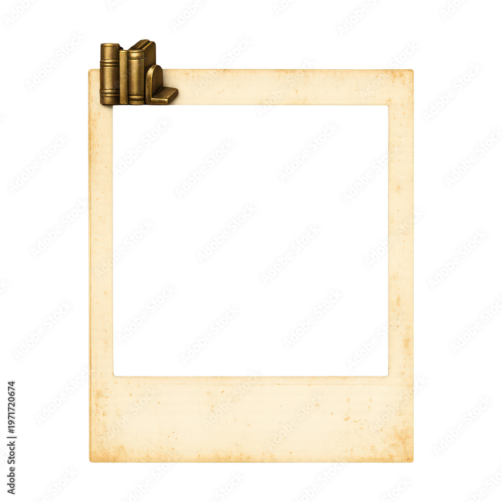 Fototapeta premium PNG Vintage photo frame with books