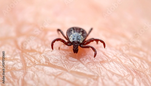 Close-up view of a tick on human skin, medical concept.