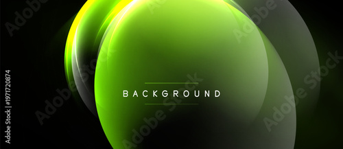 Abstract green design features layered curves, glowing effects. Text reads background centered within composition. Dark backdrop enhances vibrancy.
