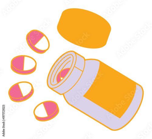 Cartoon of a pill bottle with pills spilling out