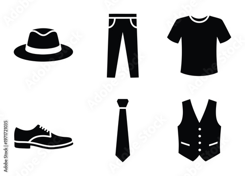 Collection of black and white representing men's formal and casual clothing