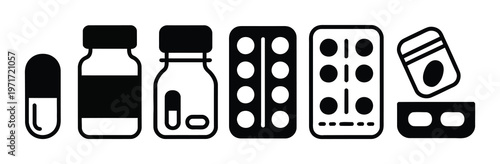 Collection of Representing Pills, Bottles, and Blister Packs of Medication