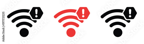 Three Wi-Fi with Warning Symbols Indicating Connection Issues