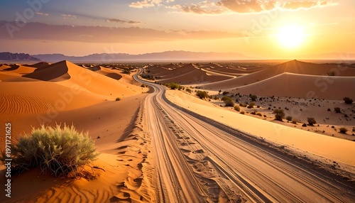 Desert Road at Sunset - A Scenic Journey Through the Dunes.