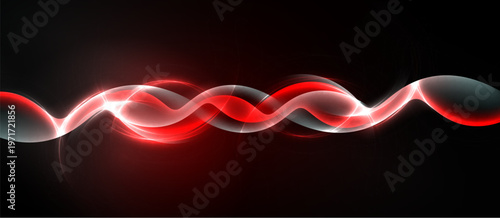 Abstract waves, vibrant red glow, dark background. Smooth curves create dynamic visual effect. Modern design element.
