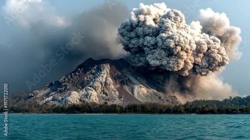 Volcanic Eruption Over Ocean with Ash Clouds Rising (1)