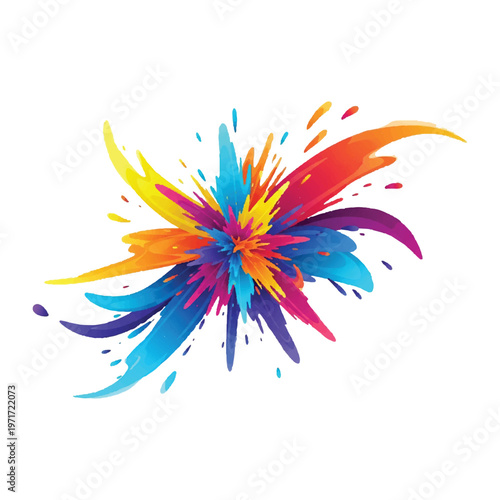 A vibrant explosion of colorful paint splatters and streaks creating an abstract floral form