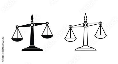 Justice Scales Icon Design: Modern Balance Symbols Vector