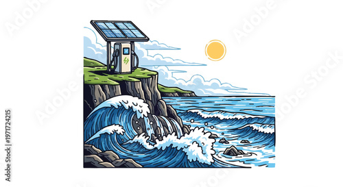 eco friendly house on cliffside with solar panels ocean view