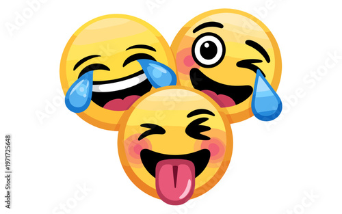 A playful gathering of expressive and cheerful emoji faces.
