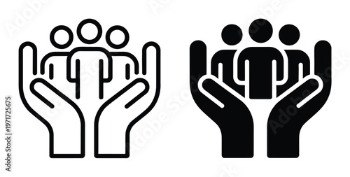 Two of Hands Holding a Group of People, One Outline and One Solid