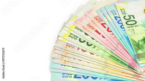 Israeli Shekel banknotes fan arrangement