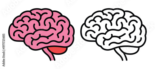 Two stylized brains, one pink and one outlined, side-by-side