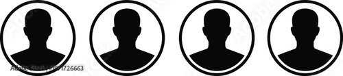 Four silhouetted profile icons arranged horizontally in a row. Vector
