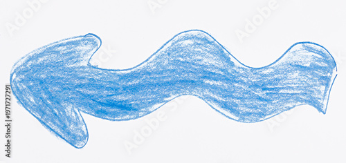 Obraz na płótnie A horizontal blue arrow with a wave-like curve pointing to the left, drawn in pe